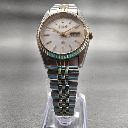 Seiko SQ Watch Women 24mm Silver Dial Two Tone Daydate Round 3Y03-0169 New Batt5