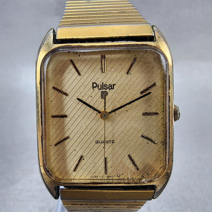 Seiko Pulsar Tank Watch Men 27mm Champagne Dial Gold Tone Y1015329b New Battery1