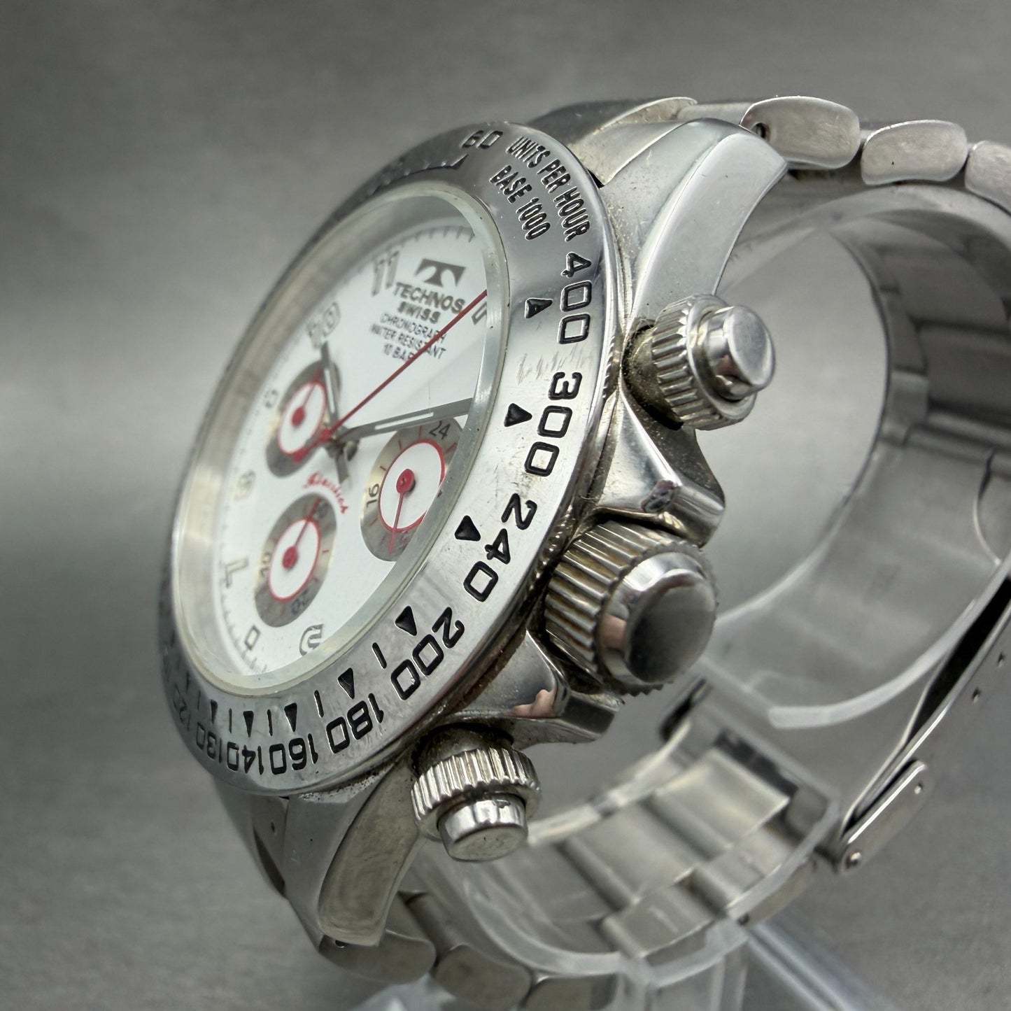 Technos Chronograph Watch Men 41mm White Dial Silver Tone Round TBKC847 New Batt2