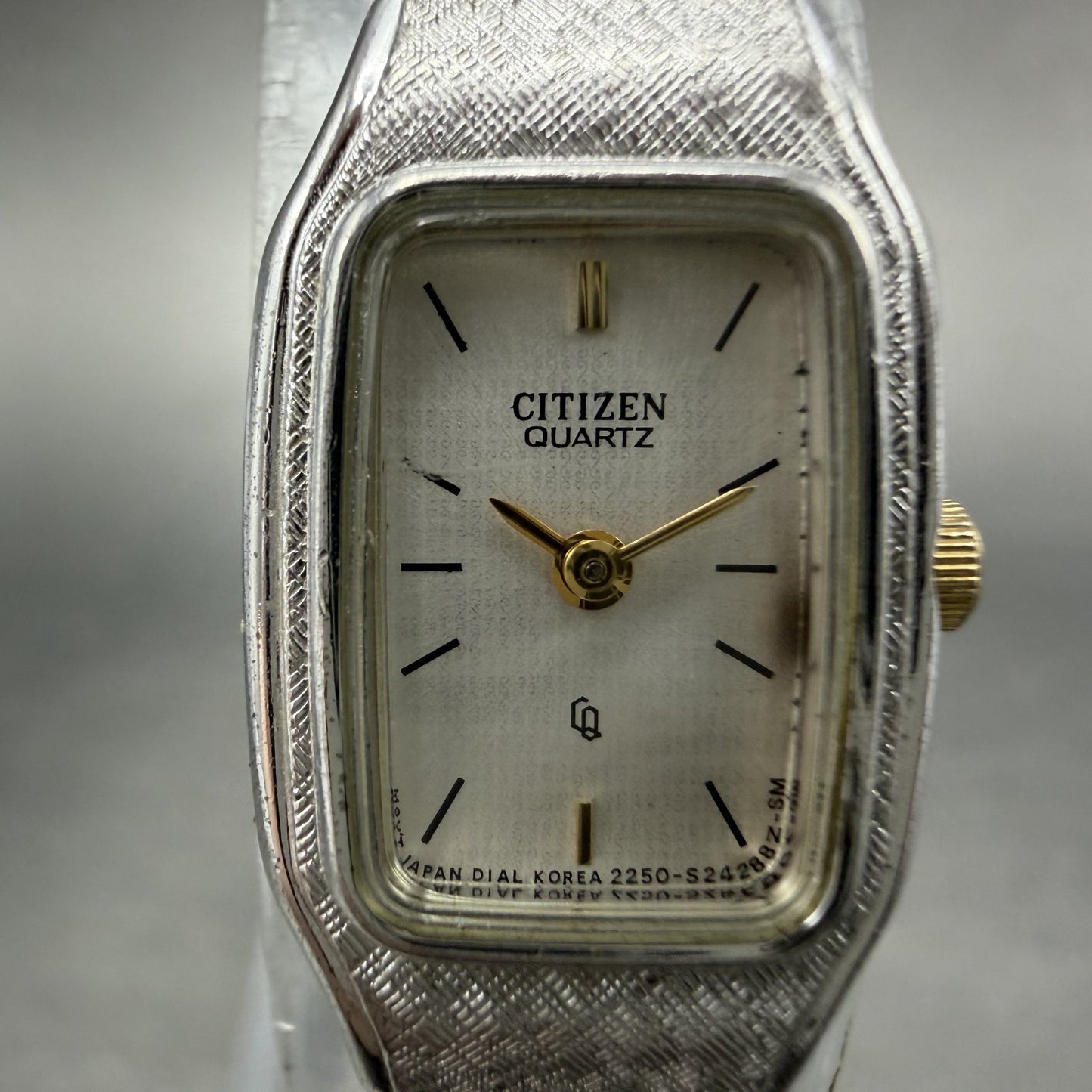 Citizen CQ Tank Watch Women 14mm Champagne Dial Silver Tone Rectangle New Batt1