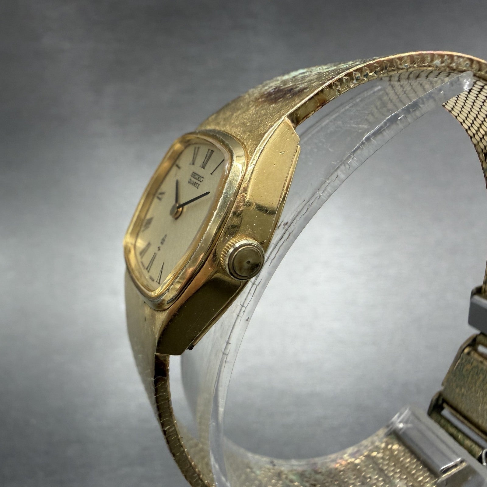Seiko Watch Women 22mm Champagne Dial Gold Tone Hexagon 43-3120 New Battery2