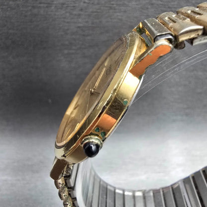 Seiko Watch Men 33mm Gold Dial Gold Tone Round 5931-5059 New Battery Vintage2