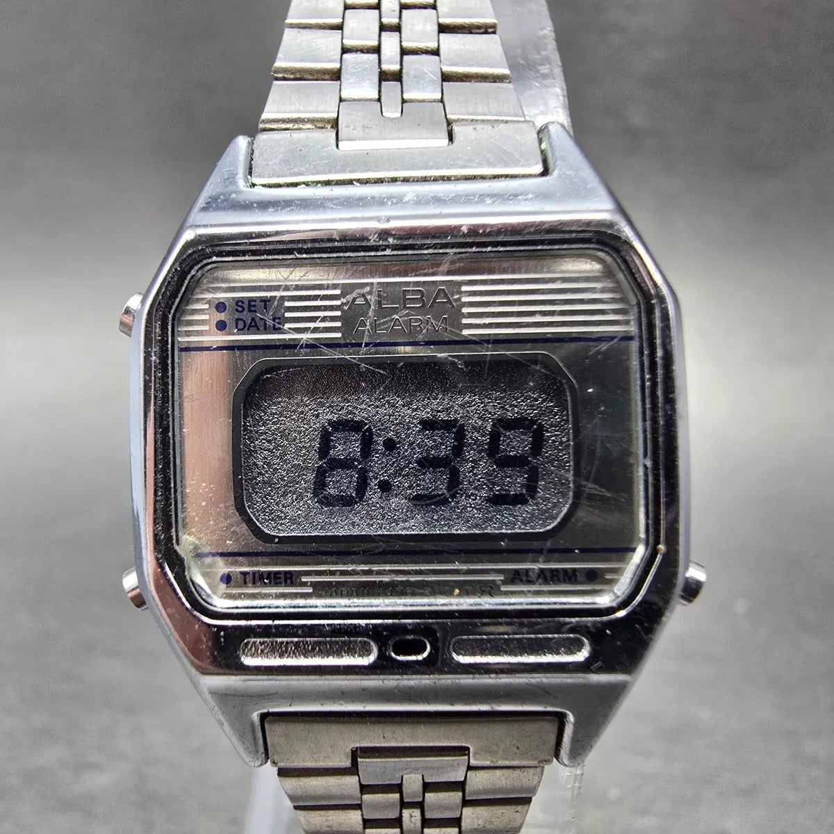 Seiko ALBA Digital Watch Women 24mm Digital Silver Timer Alarm Octagon New Batt1