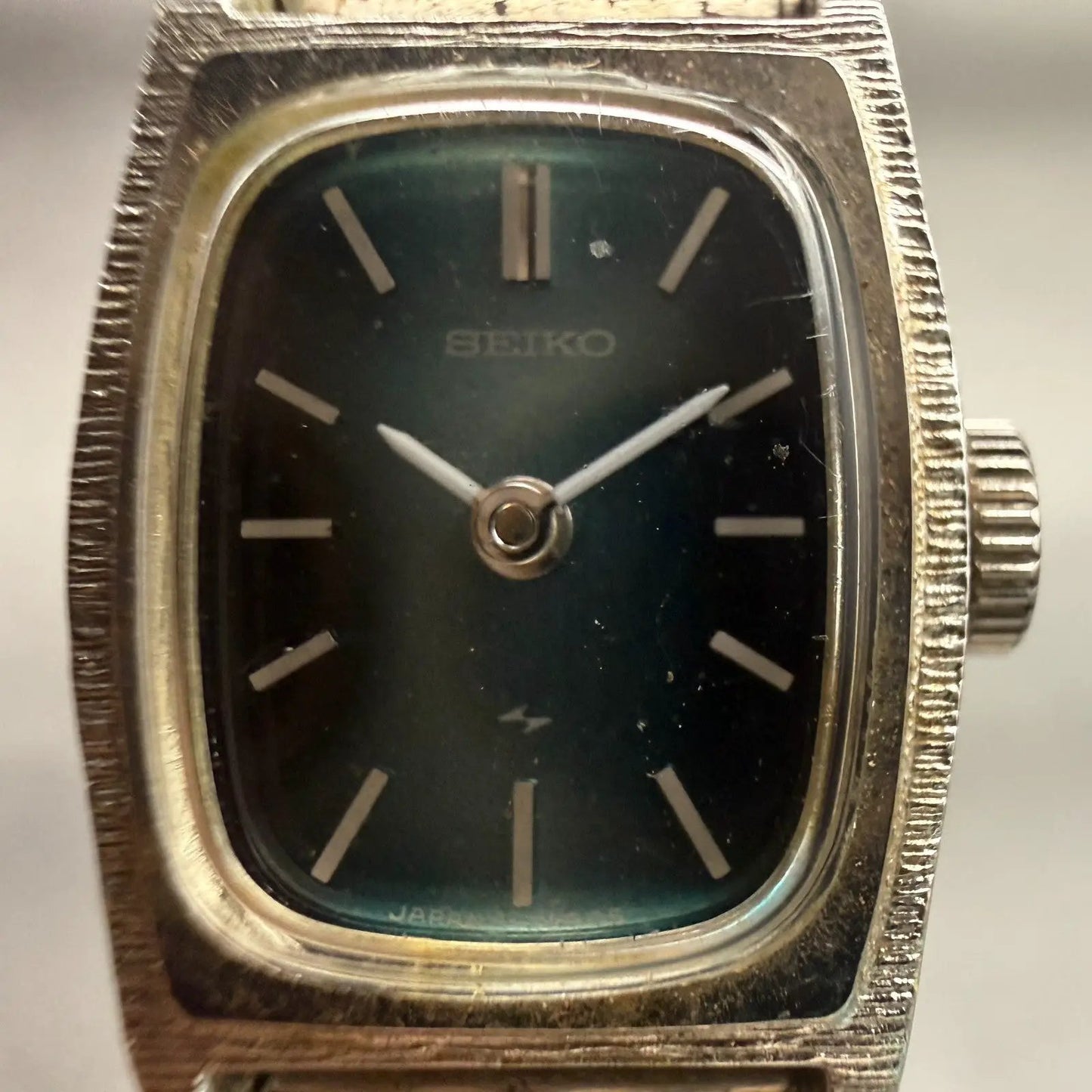 Seiko Watch Women 15mm Blue Dial Silver Tone Rectangle 11-3669 Vintage Works1