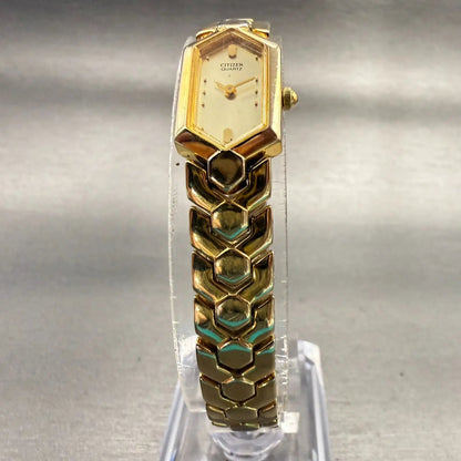 Citizen Watch Women 13mm Gold Dial Gold Tone Rectangle 5421-S41185 New Battery5