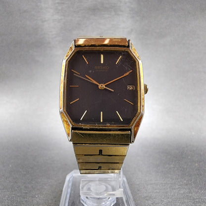 Seiko Watch Men 26mm Black Dial Gold Tone Date Octagon 6532-5310 New Battery