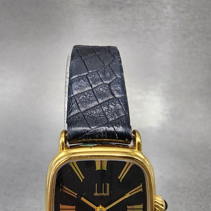 Dunhill Tank Watch Women Black Dial Gold Tone 9 17063 Rectangle Swiss made PARTS5