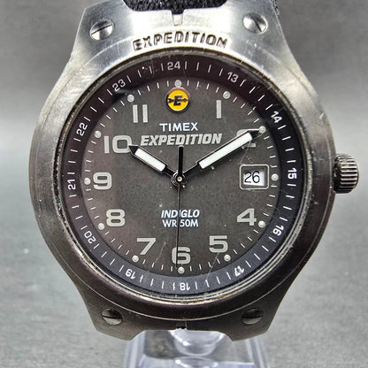 Timex Expedition Watch Men 38mm Black Dial Gray Date Round Indiglo New Battery0