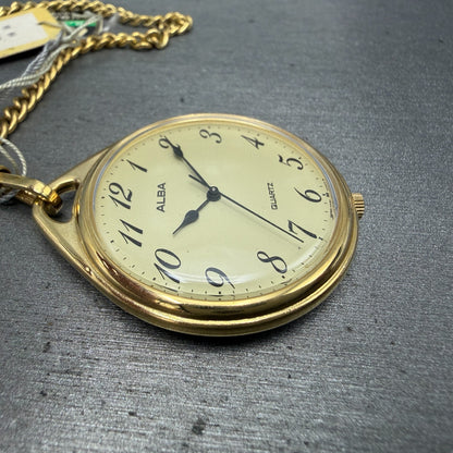 Seiko Alba Pocket Watch Men 36mm Champagne Dial Gold Tone Y481-0120 New Battery4
