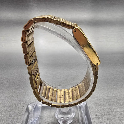 Seiko Watch Women 16mm Gold Dial Gold Tone Rectangle 1N01-5A69 New Battery VTG8