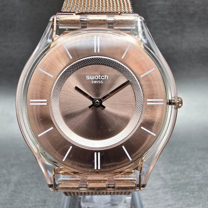 Swatch Skin Hello Darling Watch Women 33mm Rose Gold Dial Clear SFP115M New Batt1