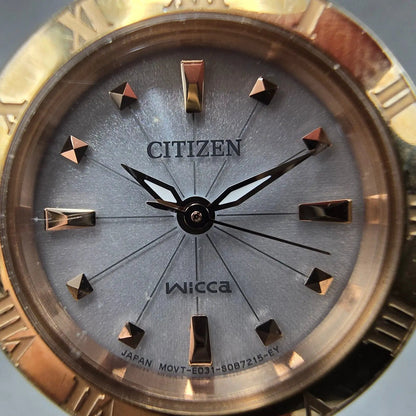 Citizen Wicca Watch Women 24mm White Dial Rose Gold Tone Date Solar Round Runs1