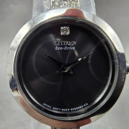 Citizen Eco-Drive Watch Women 21mm Black Dial Silver Tone B023-S067090 Runs1