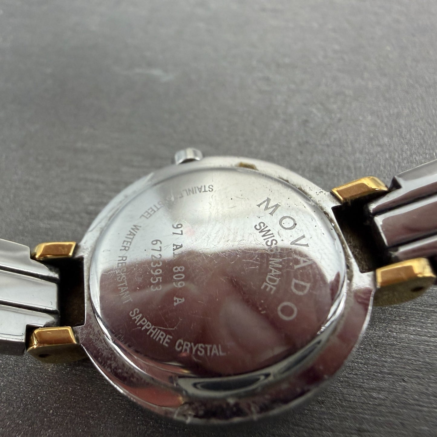 Movado Harmony Watch Women 23mm Black Dial Two Tone bangle Round New Battery NH19