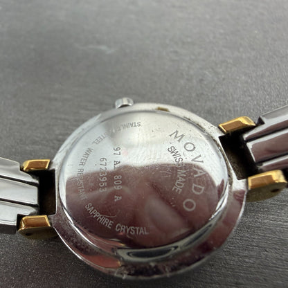 Movado Harmony Watch Women 23mm Black Dial Two Tone bangle Round New Battery NH19
