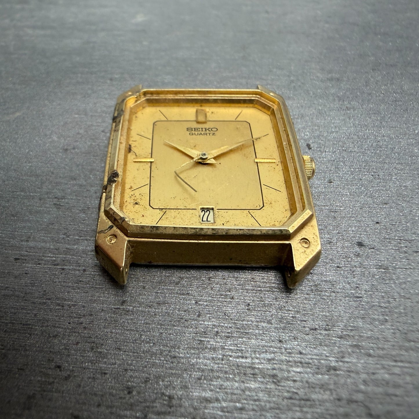 Seiko Tank Watch Men 27mm Gold Dial Gold Tone Date 6532-5189 Rectangle  PARTS3