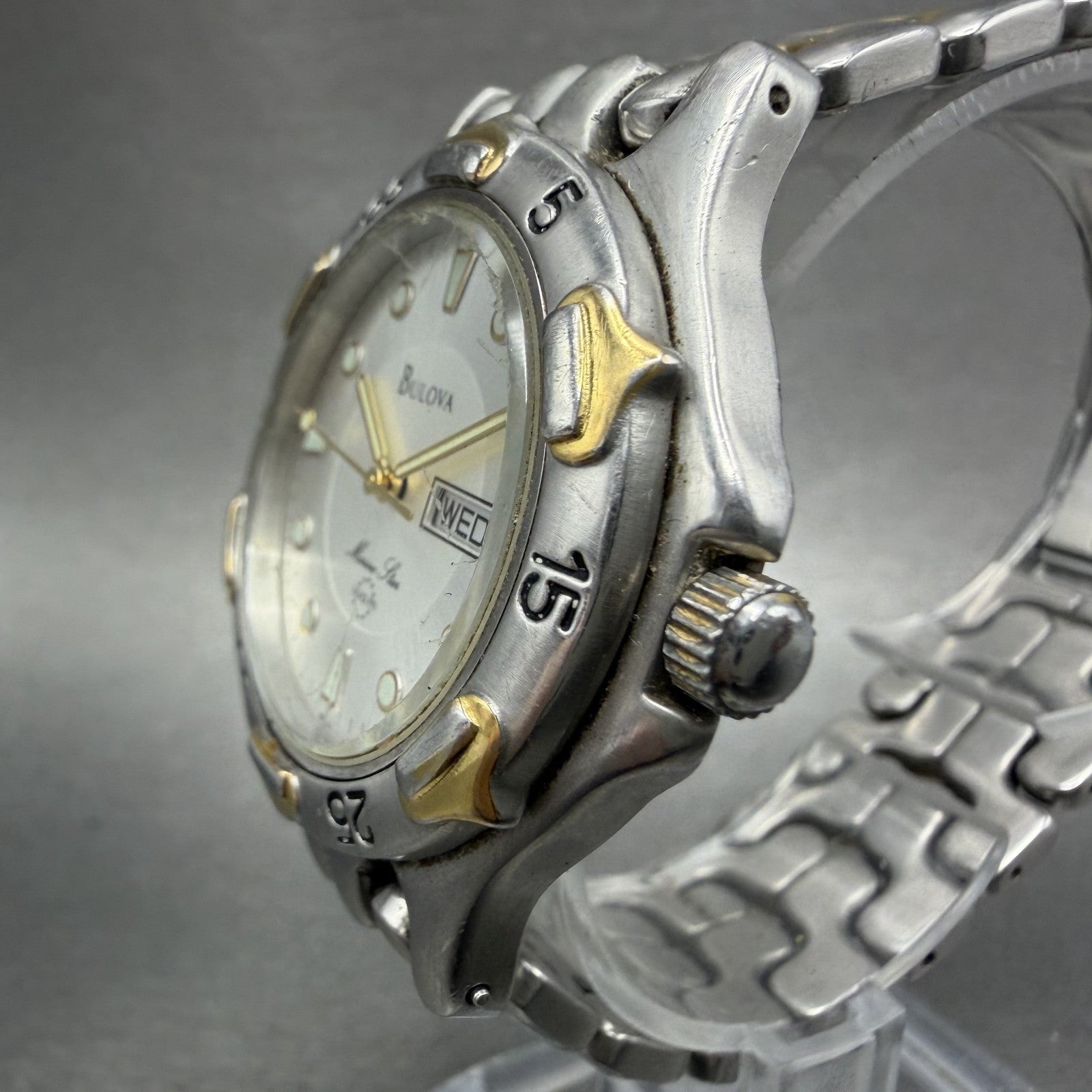 Bulova Marine Star Watch Men 37mm White Dial Two Tone Daydate Round New Battery2
