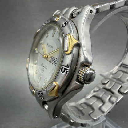 Bulova Marine Star Watch Men 37mm White Dial Two Tone Daydate Round New Battery2
