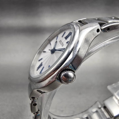 Bulova Watch Women 28mm White Dial Silver Tone Round 96L215 New Battery2