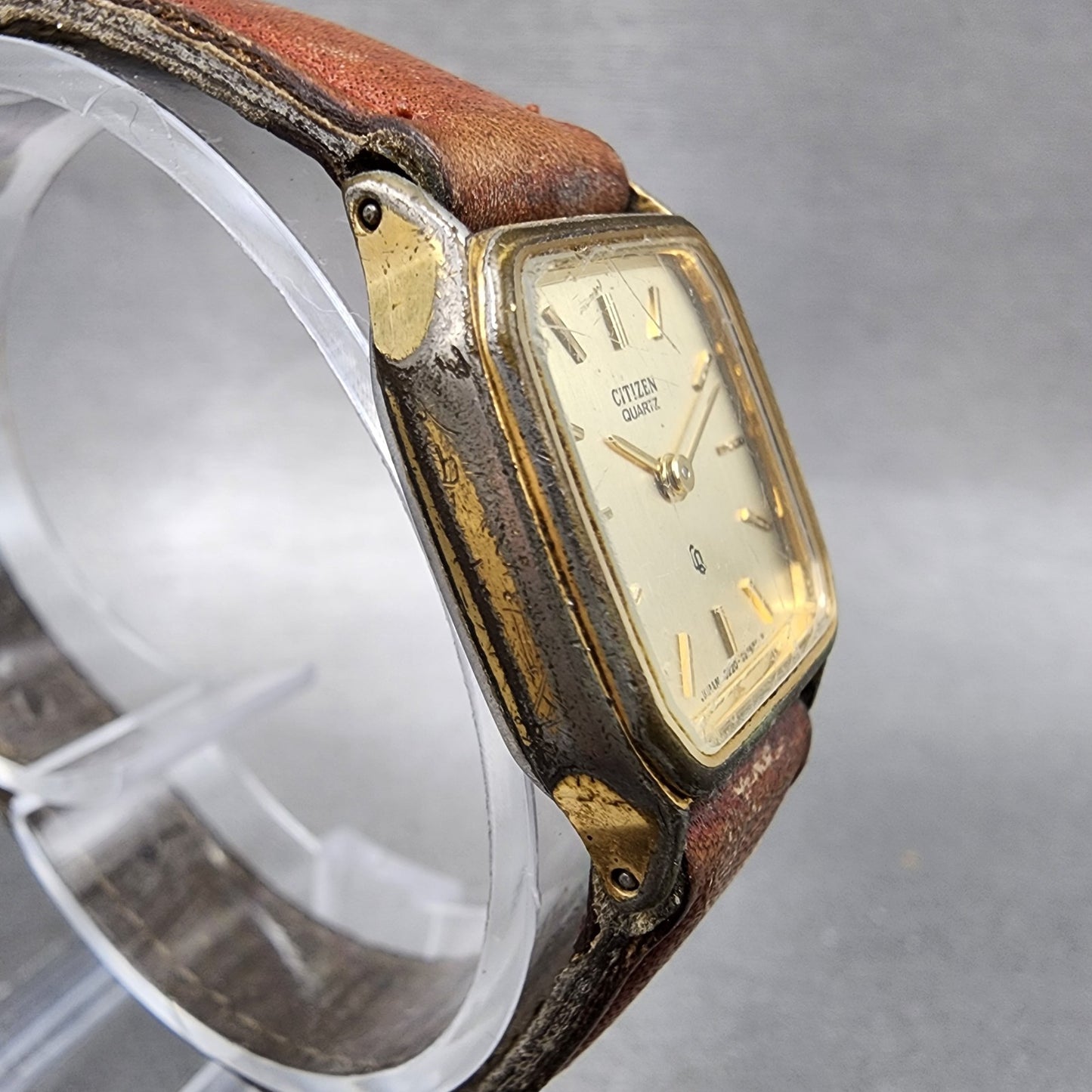 Citizen CQ Tank Watch Women 20mm Champagne Dial Gold Tone 3220320697 NewBattery3