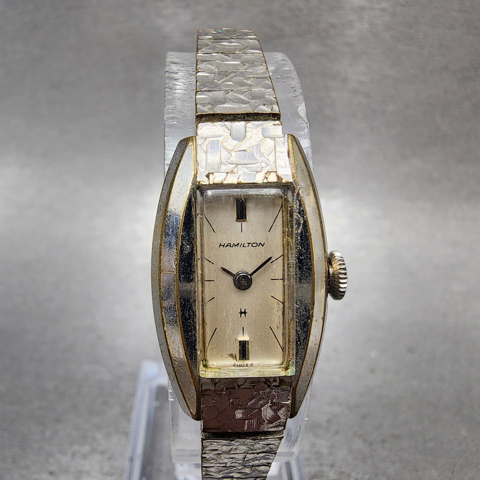 Hamilton Tank Watch Women 16mm White Dial Silver Tone Rectangle Manual Wind Runs0