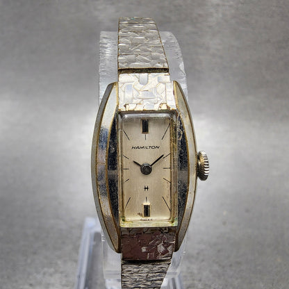 Hamilton Tank Watch Women 16mm White Dial Silver Tone Rectangle Manual Wind Runs0