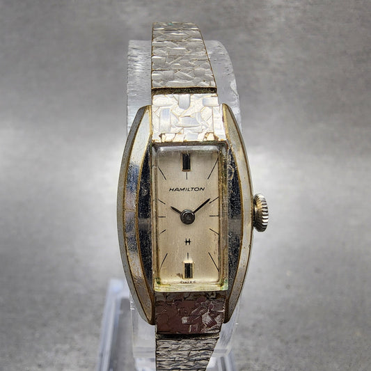 Hamilton Tank Watch Women 16mm White Dial Silver Tone Rectangle Manual Wind Runs0