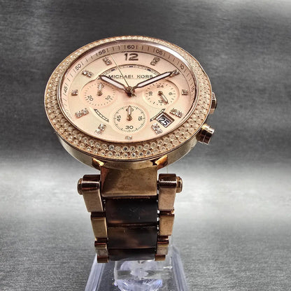 Michael Kors Parker Watch Women 39mm Rose Gold Chrono Gemmed MK5538 New Battery5