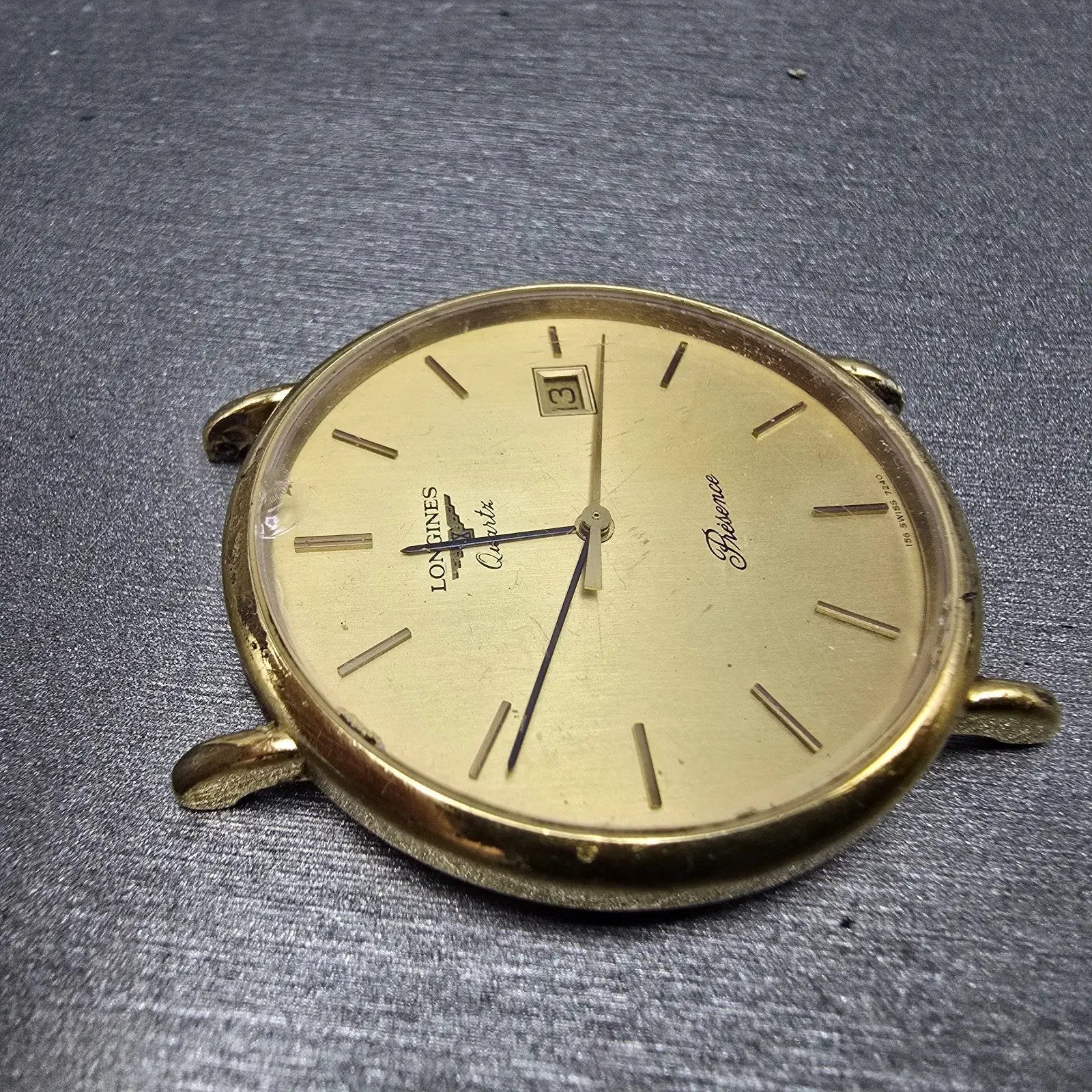 Longines Watch Men 34mm Gold Dial Gold Tone Date Round 7240 Cal 156 PARTS4