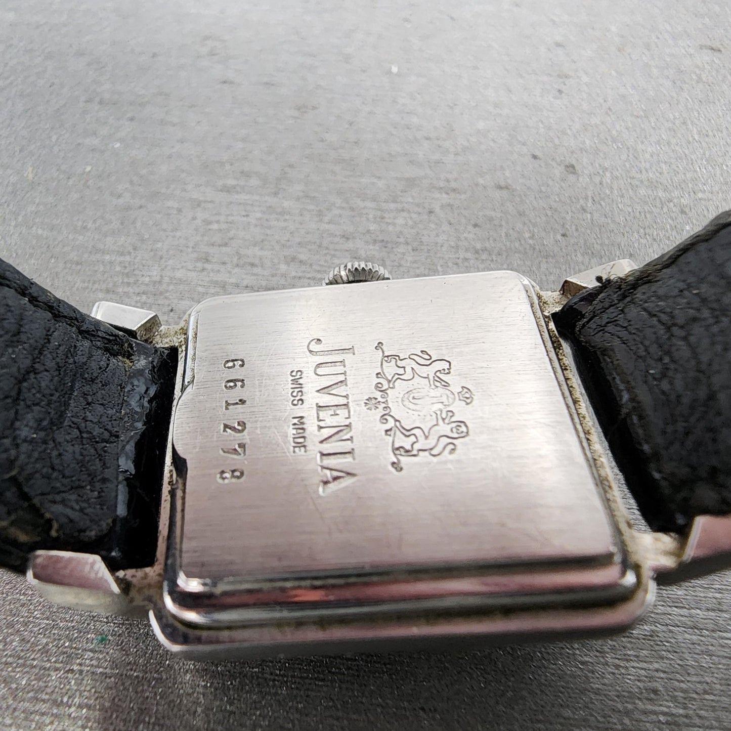 Juvenia Tank Watch Women 21mm Champagne Dial Silver Tone Rectangle Manual Wind10