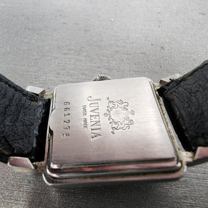 Juvenia Tank Watch Women 21mm Champagne Dial Silver Tone Rectangle Manual Wind10