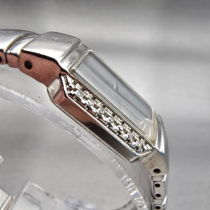 Seiko Watch Women 16mm Silver Dial Silver Tone Gemmed 1F20-0AB0 New Battery VTG3