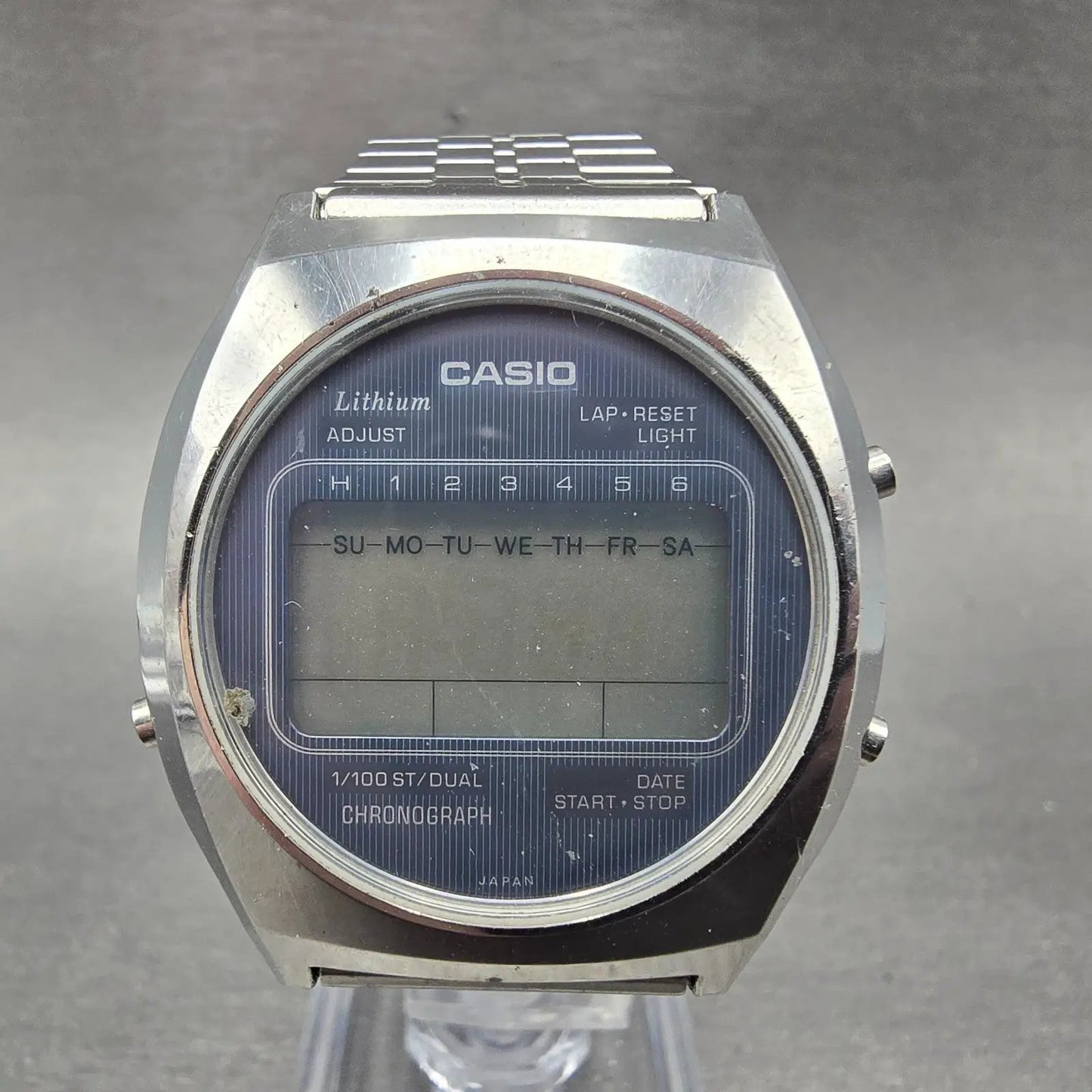 Casio Watch Men 34mm Silver & Blue Digital Watch Alarm Chronograph 95QR-31 PARTS0