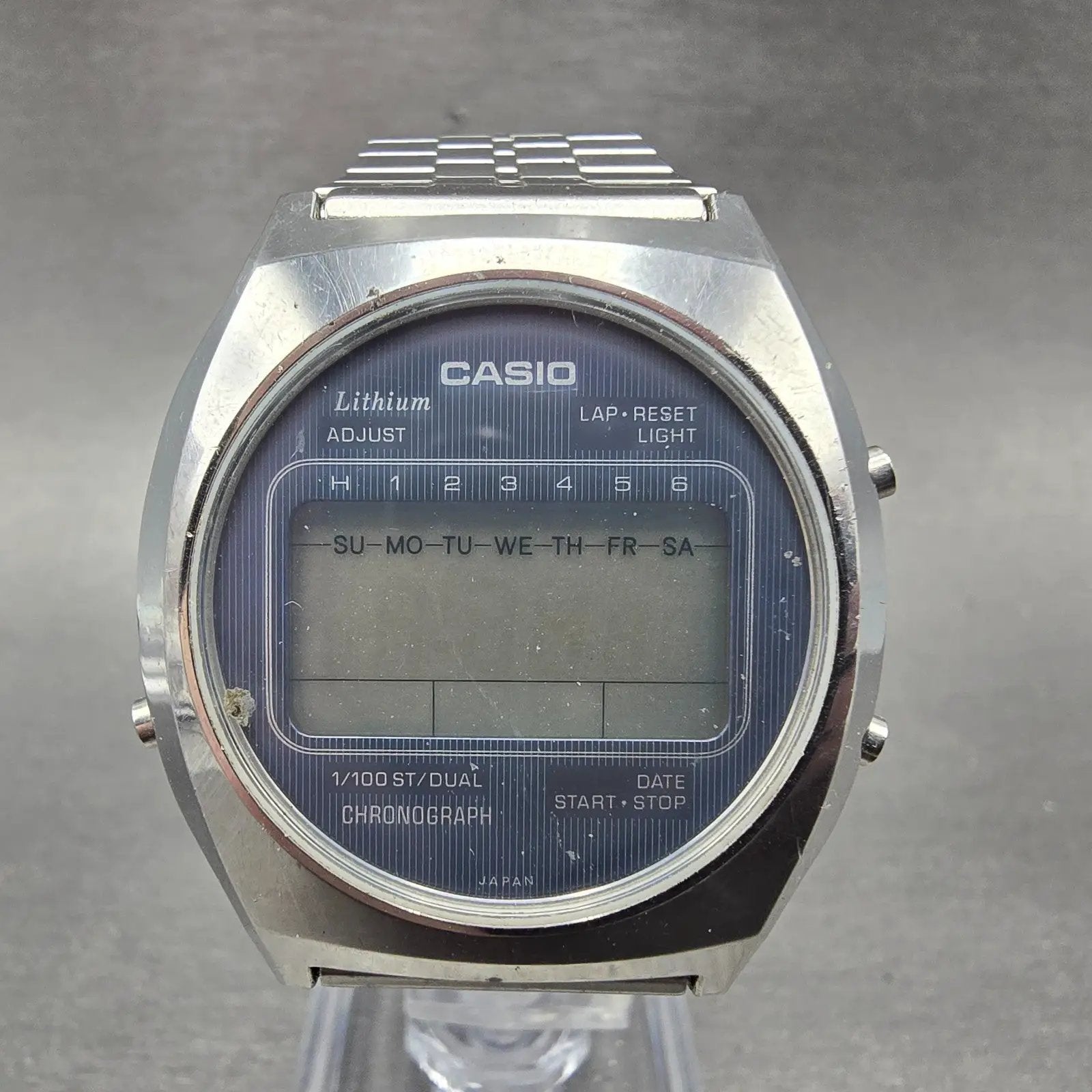 Casio Watch Men 34mm Silver & Blue Digital Watch Alarm Chronograph 95QR-31 PARTS0