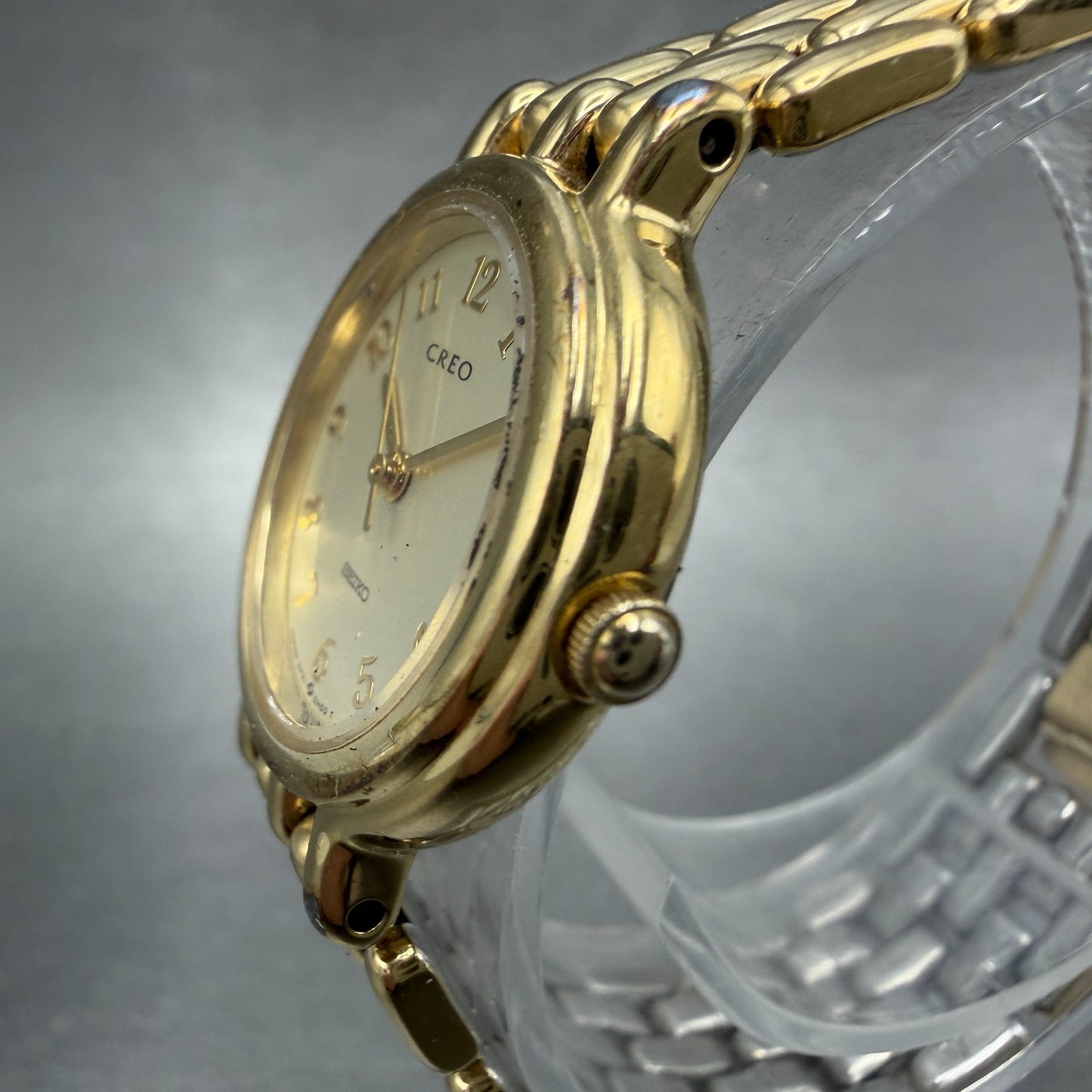 Seiko Creo Watch Women 24mm Champagne Dial Gold Tone Round 2P21-0C00 New Battery2
