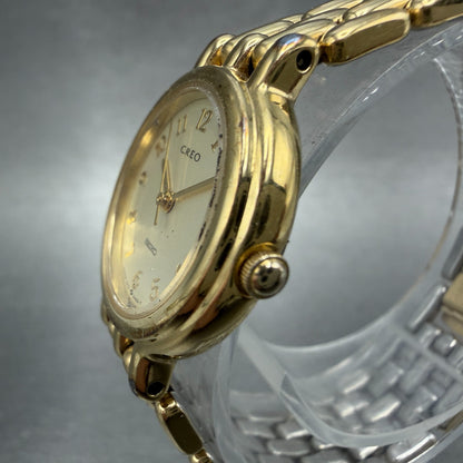 Seiko Creo Watch Women 24mm Champagne Dial Gold Tone Round 2P21-0C00 New Battery2