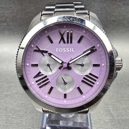Fossil Cecile Watch Women 40mm Purple Dial Silver Tone Daydate AM4555 New Batt0