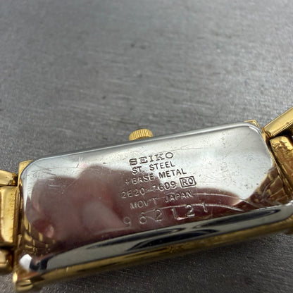 Seiko Tank Watch Women 14mm MOP Dial Gold Tone Rectangle 2e20-7609 New BatteryAB9