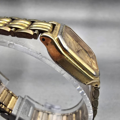 Seiko Watch Women 17mm Gold Dial Gold Tone Rectangle V401-5250 New Battery VTG3
