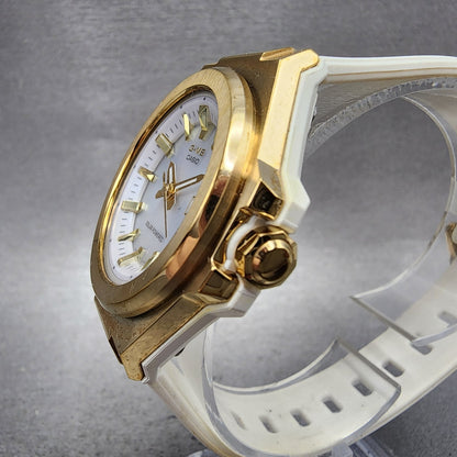 Casio BabyG Watch Women 37mm White Dial Rose Gold Tone Date Solar MSGS500 Runs2