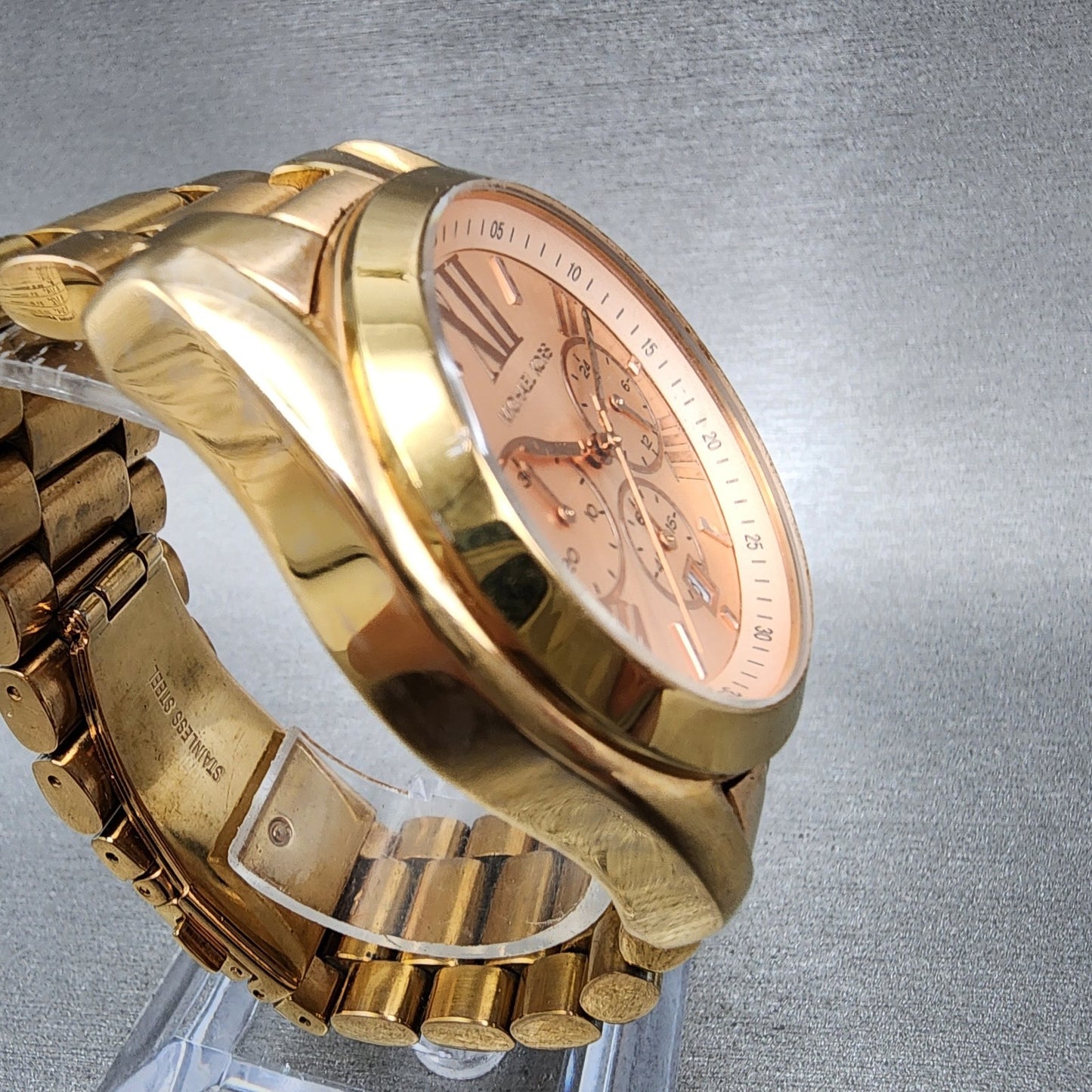 Michael Kors Bradshaw Chronograph Watch Women 45mm Pink Dial Date New Battery3