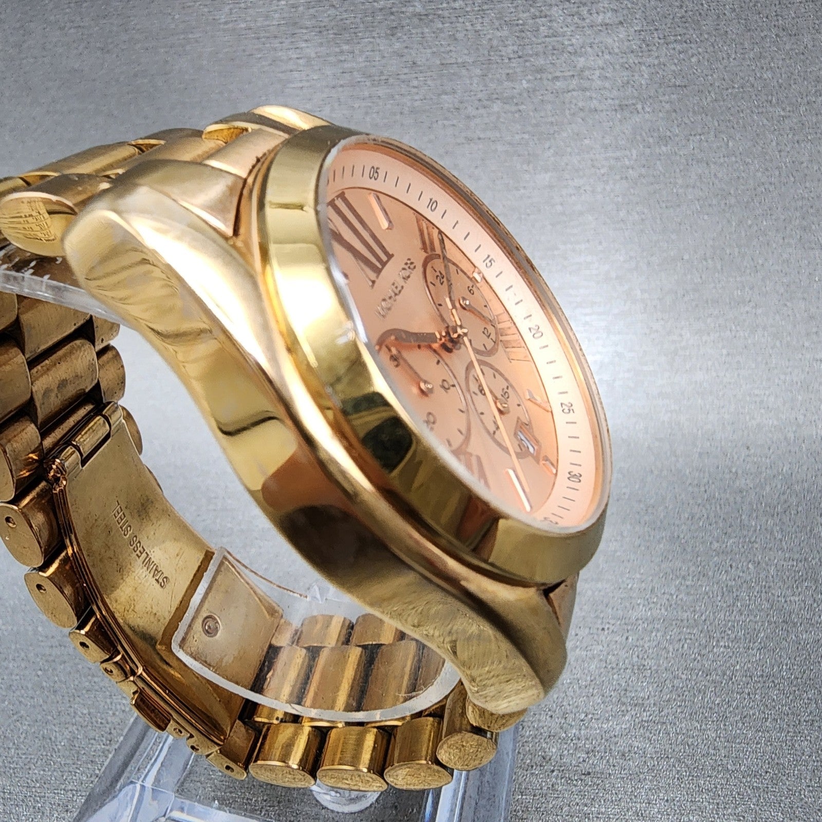 Michael Kors Bradshaw Chronograph Watch Women 45mm Pink Dial Date New Battery3