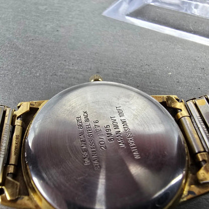 Armitron Day Night Watch Men 32mm Gold Dial Gold Tone Date Round READ!! New Batt10