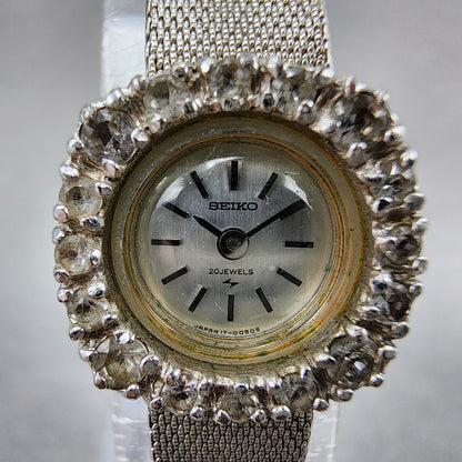 Seiko Watch Women 17mm Silver Dial White Gold Plated Gem Bezel Manual Wind1