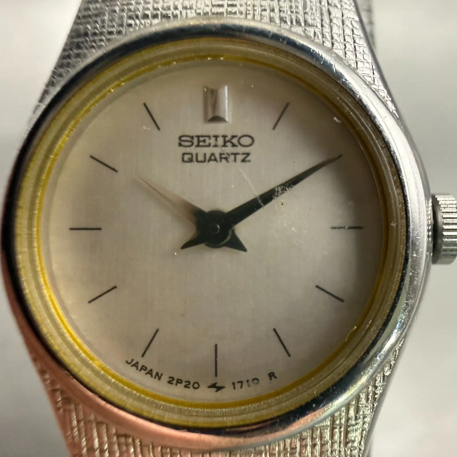 Seiko Watch Women 17mm Silver Dial Silver Tone Oval 2P20-0329 New Battery VTG1