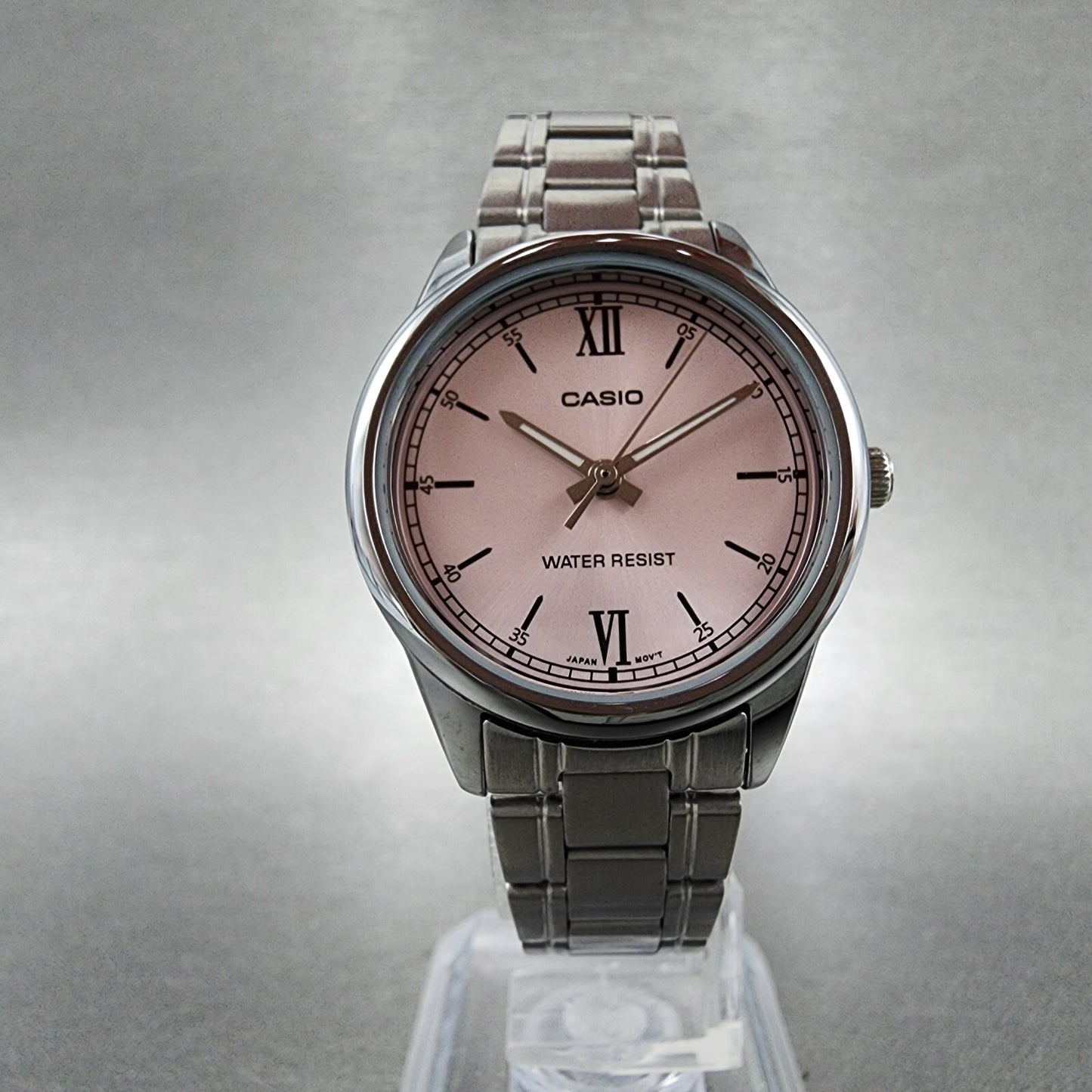 Casio Watch Women 28mm Pink Dial Stainless Steel Round LTP-V005 New Battery