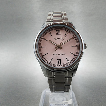 Casio Watch Women 28mm Pink Dial Stainless Steel Round LTP-V005 New Battery