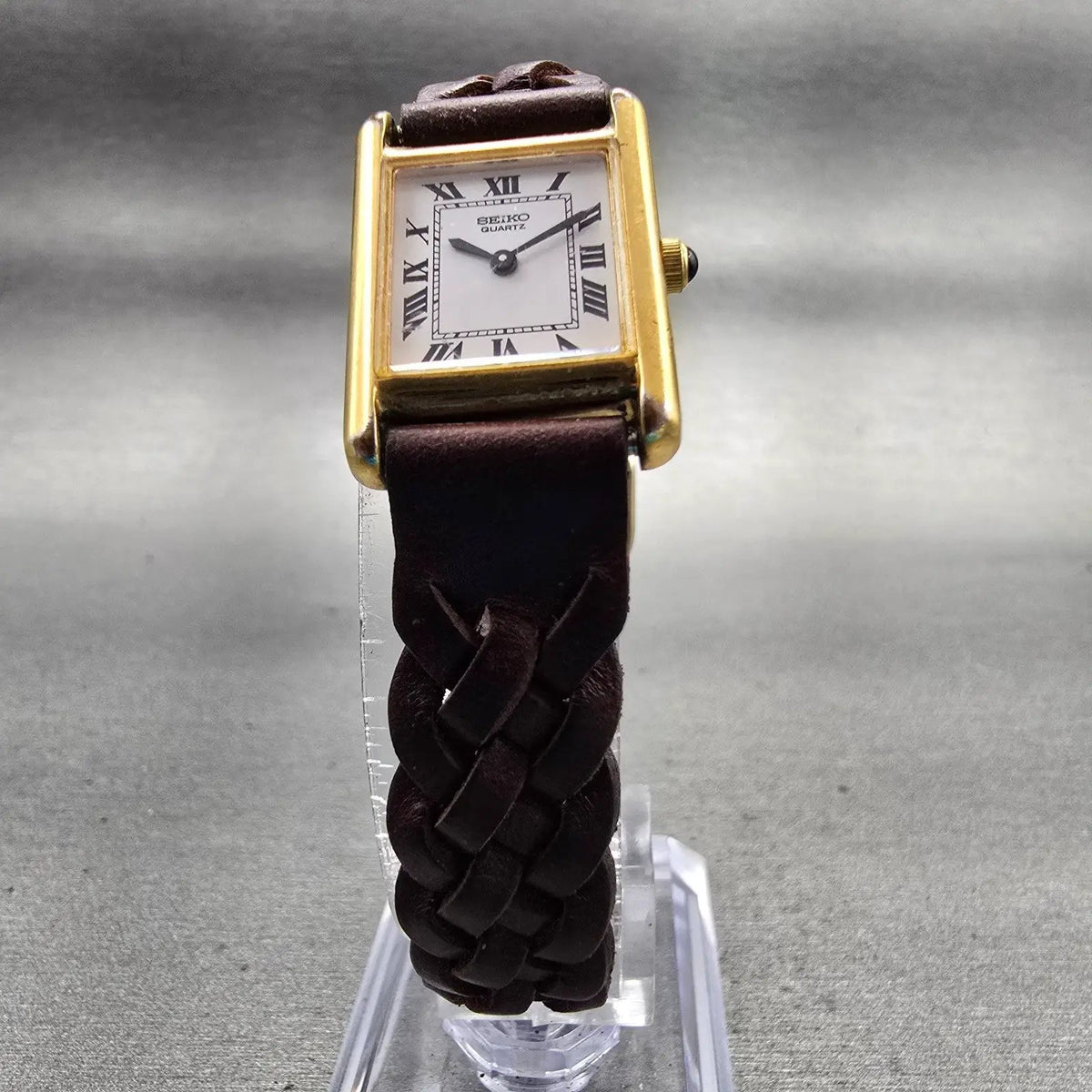 Seiko Tank Watch Women 18mm White Dial Gold Tone Rectangle 4N00-5809 New Battery5