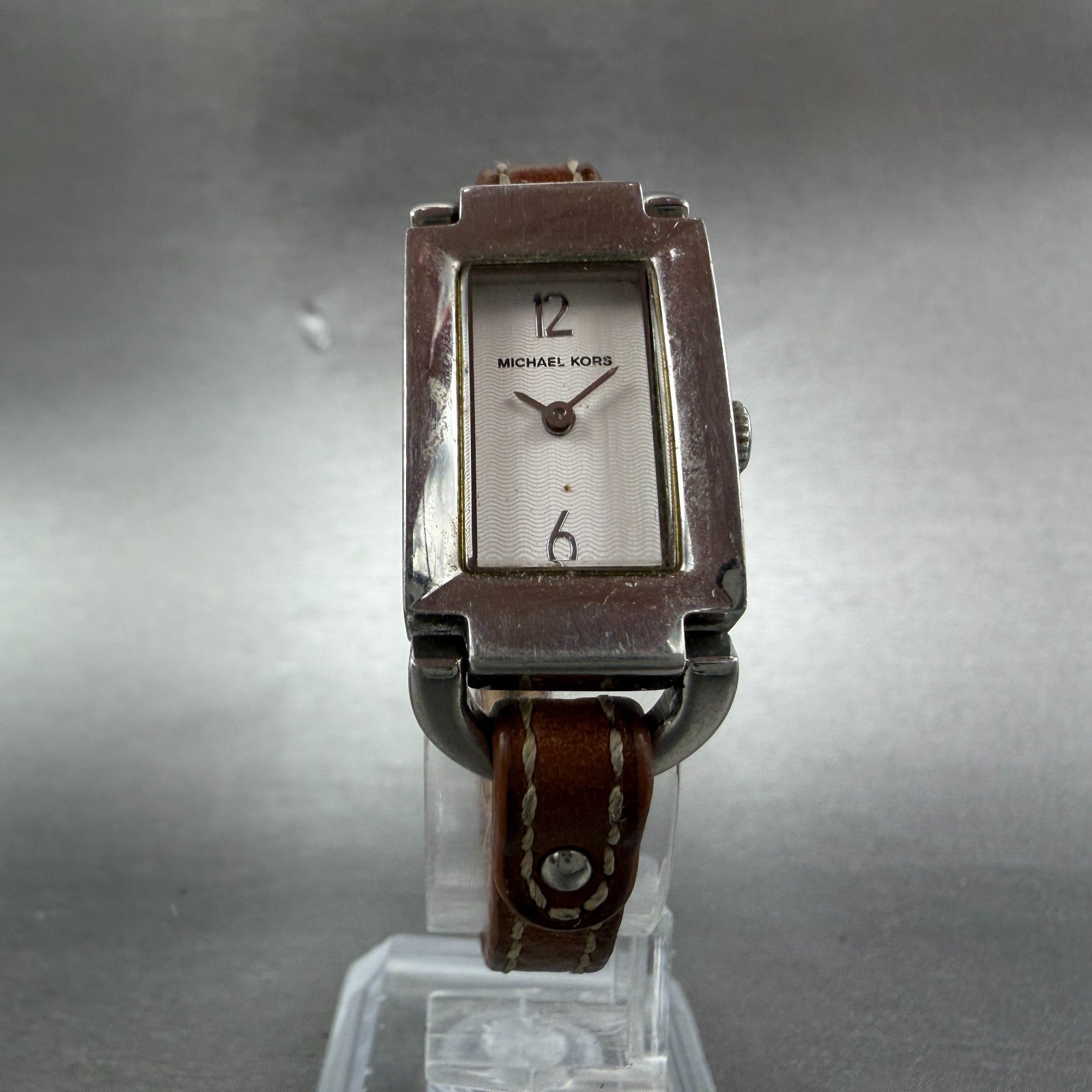 Michael Kors Watch Women 18mm Silver Dial Steel Rectangle MK-2059 New Battery5