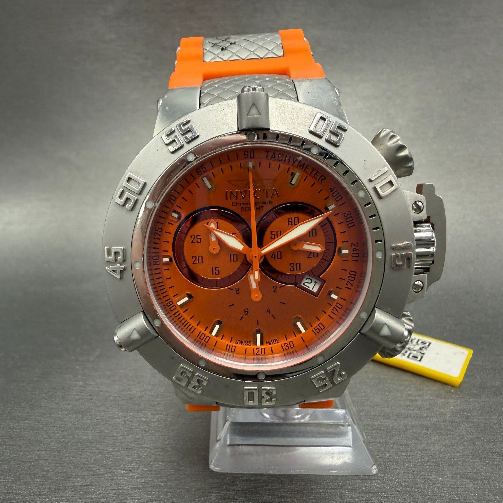 Invicta Sub Aqua Noma Chronograph Watch Men 50mm Orange Dial Steel 1378 New Batt0